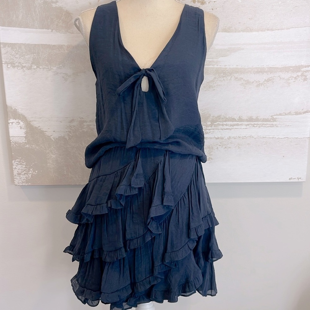 Navy Blue Sleeveless Ruffle Layered Dress